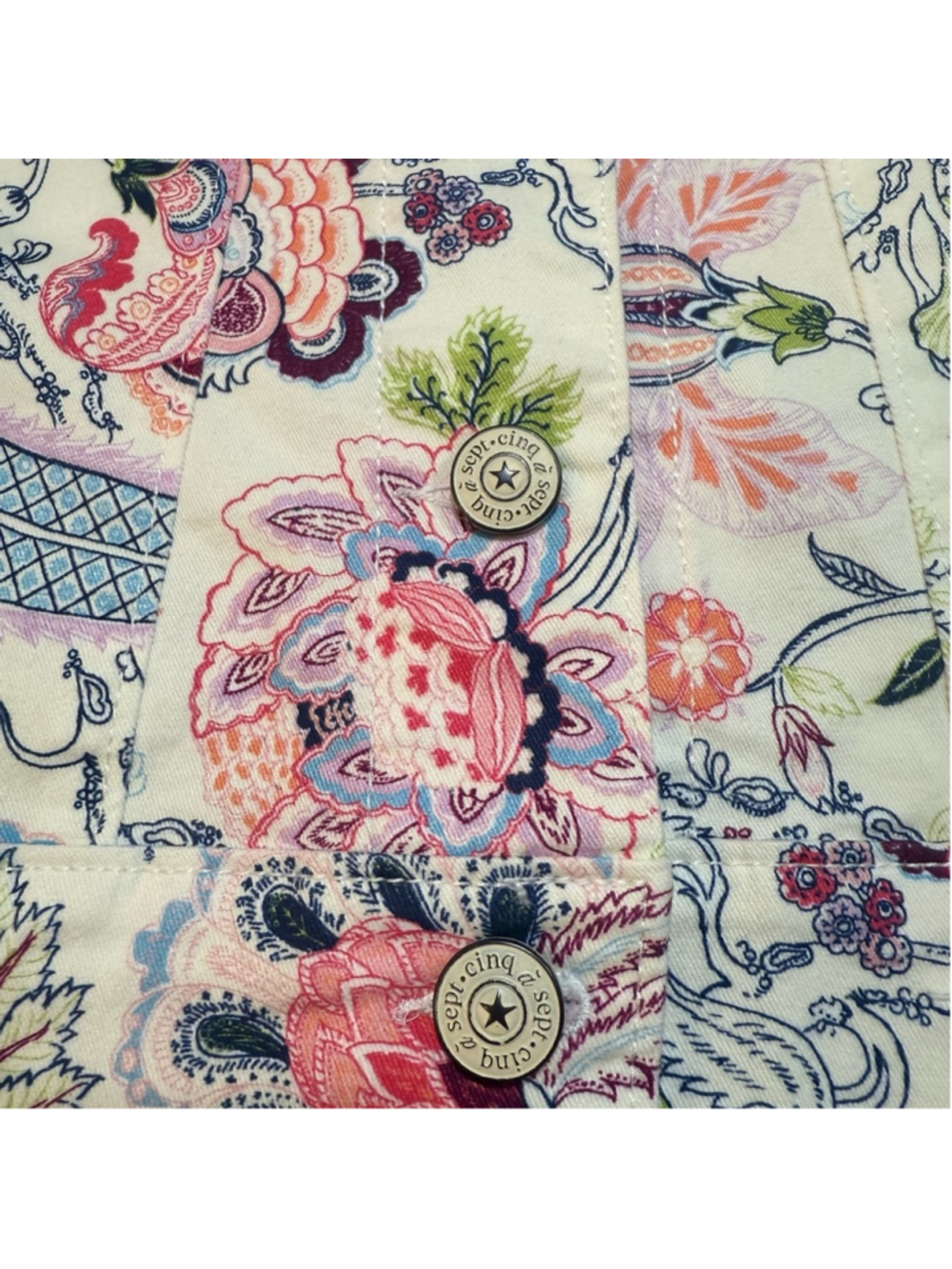 Cinq à Sept Hellen Floral Jacket Denim Jacket, Celeste Multi, Gently Worn - Picture 6 of 10